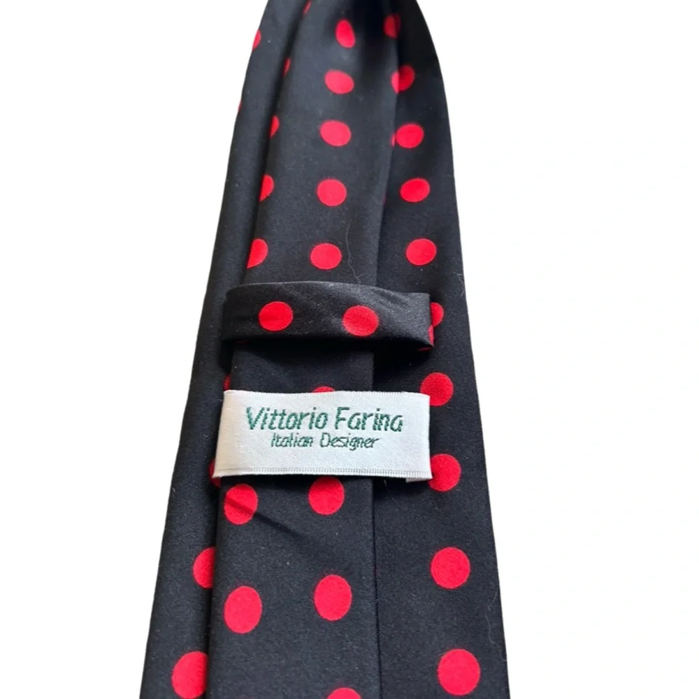 NWOT Men’s Vtg 1990s Vittorio Faring Italian Designer Black & Red Polka Dot Tie